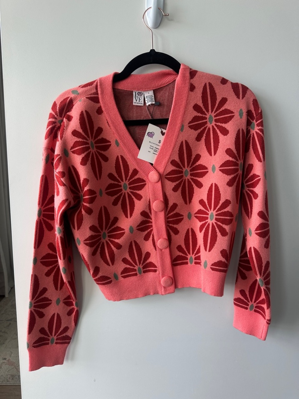 Love By Design Coral Pink Floral Button-Front V-Neck Cardigan